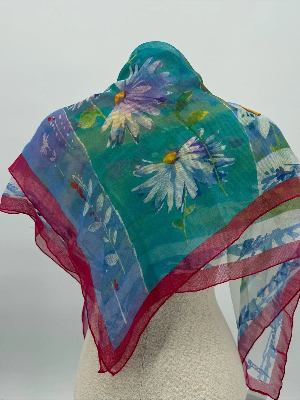 Hasting & Smith Vintage Floral Sheer Square Scarf Blue Pink Accessory Garden
